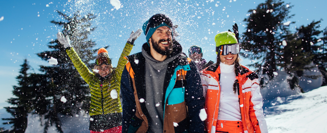 Gorup of friends on a winter snow holiday